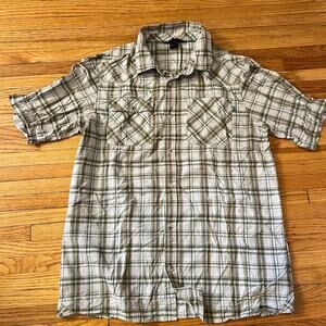 Outdoor Research Growler Shirt Mens XL Multi Plaid Short Sleeve Button Up Tan